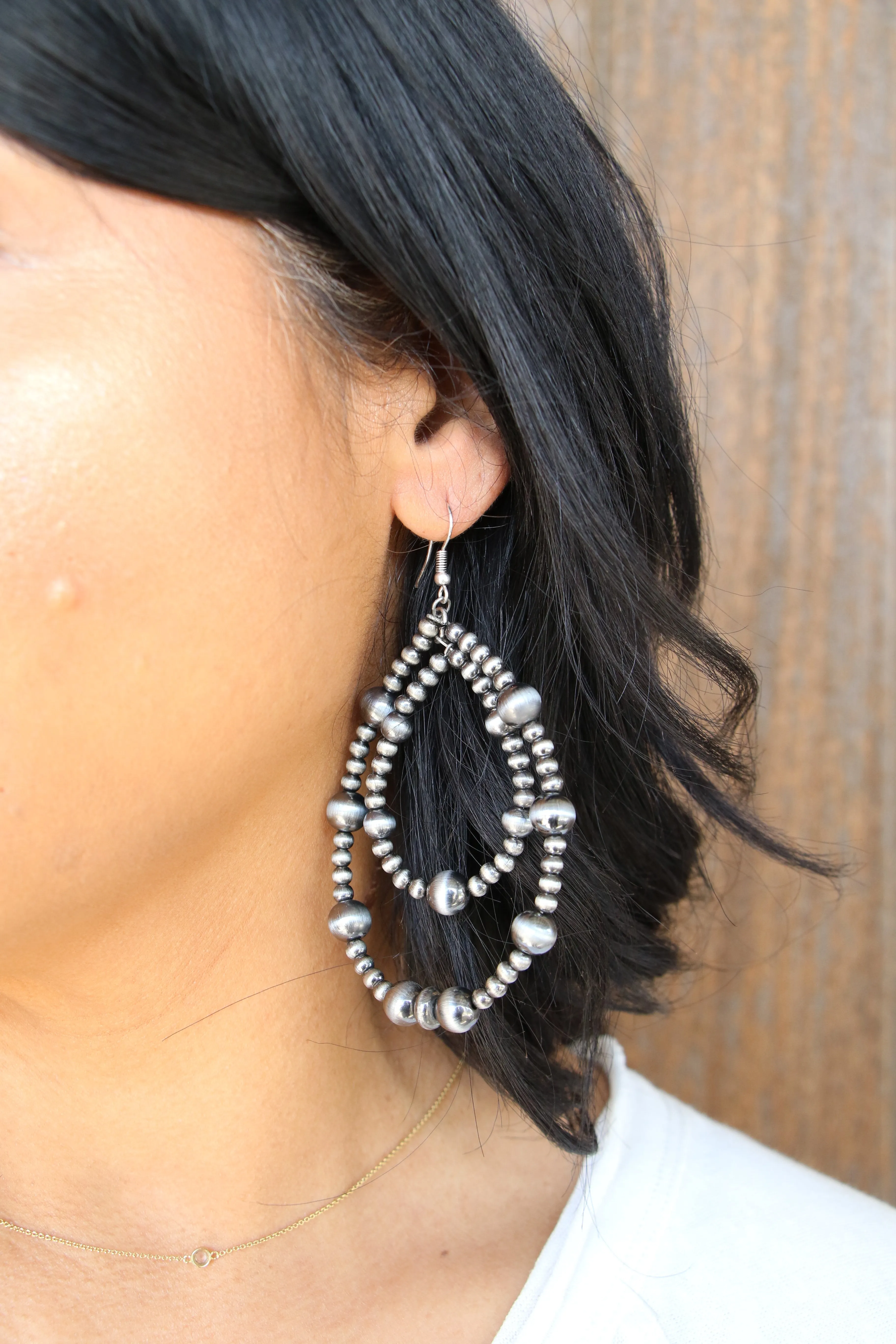 0012 FAUX SILVER BEAD DOUBLE HOOP ER