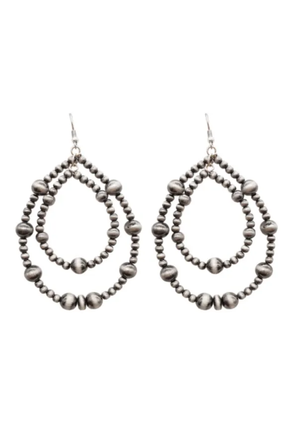 0012 FAUX SILVER BEAD DOUBLE HOOP ER
