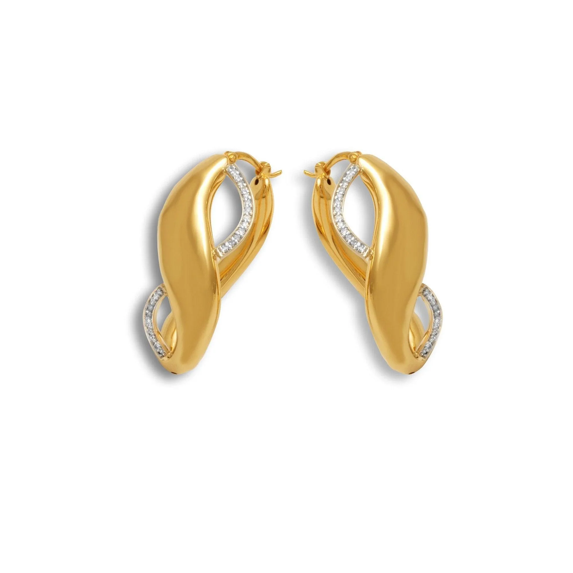 14K Yellow Gold and Diamond Innovoro® Lightweight Hoop Earrings