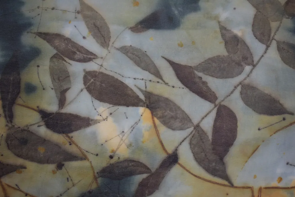 14" x 68" Eco Printed Silk Chiffon Scarf