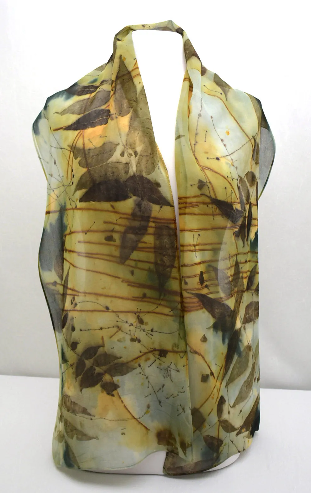 14" x 68" Eco Printed Silk Chiffon Scarf