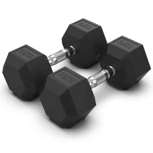 15KG Rubber Hex Dumbbell Pair
