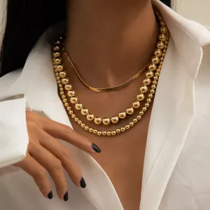 18K Gold-Plated Bead & Snake Chain Necklace Set