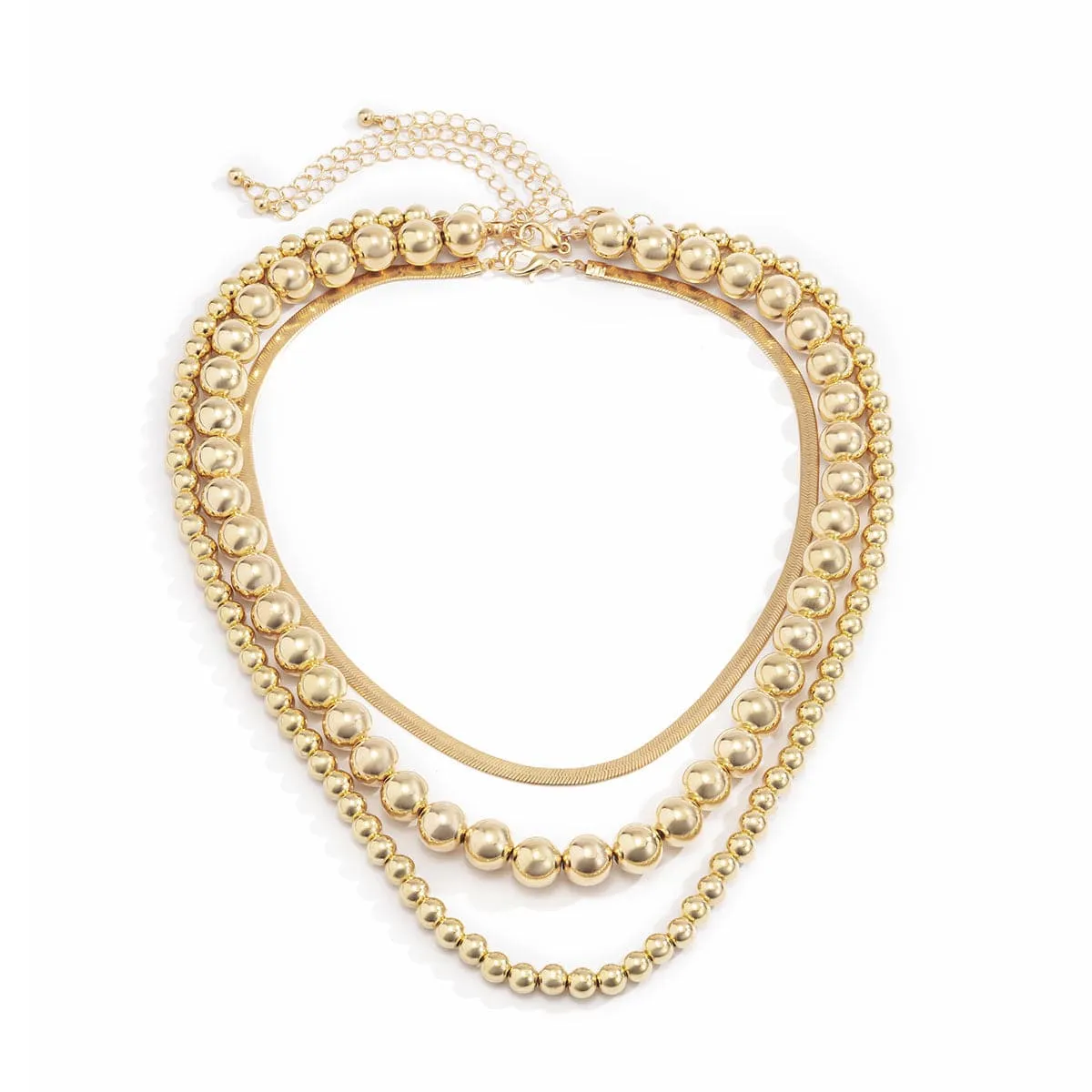 18K Gold-Plated Bead & Snake Chain Necklace Set