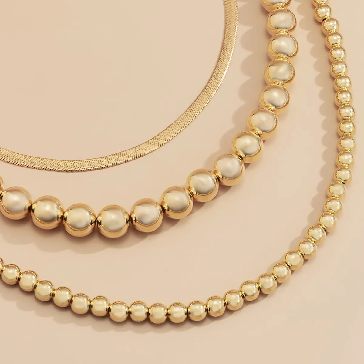 18K Gold-Plated Bead & Snake Chain Necklace Set