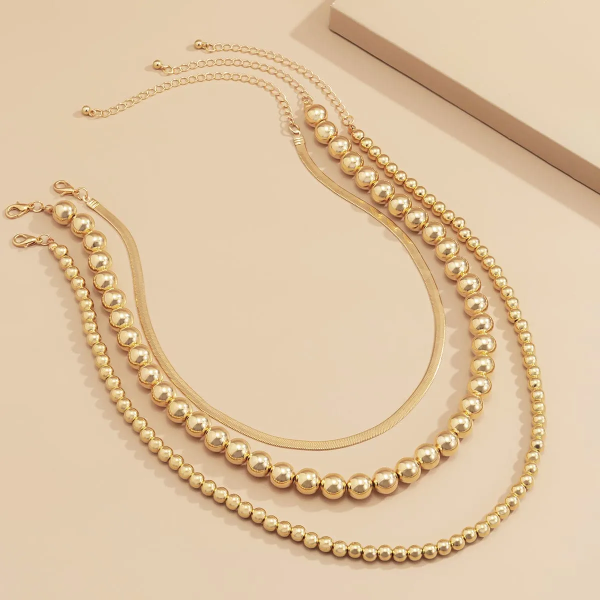 18K Gold-Plated Bead & Snake Chain Necklace Set