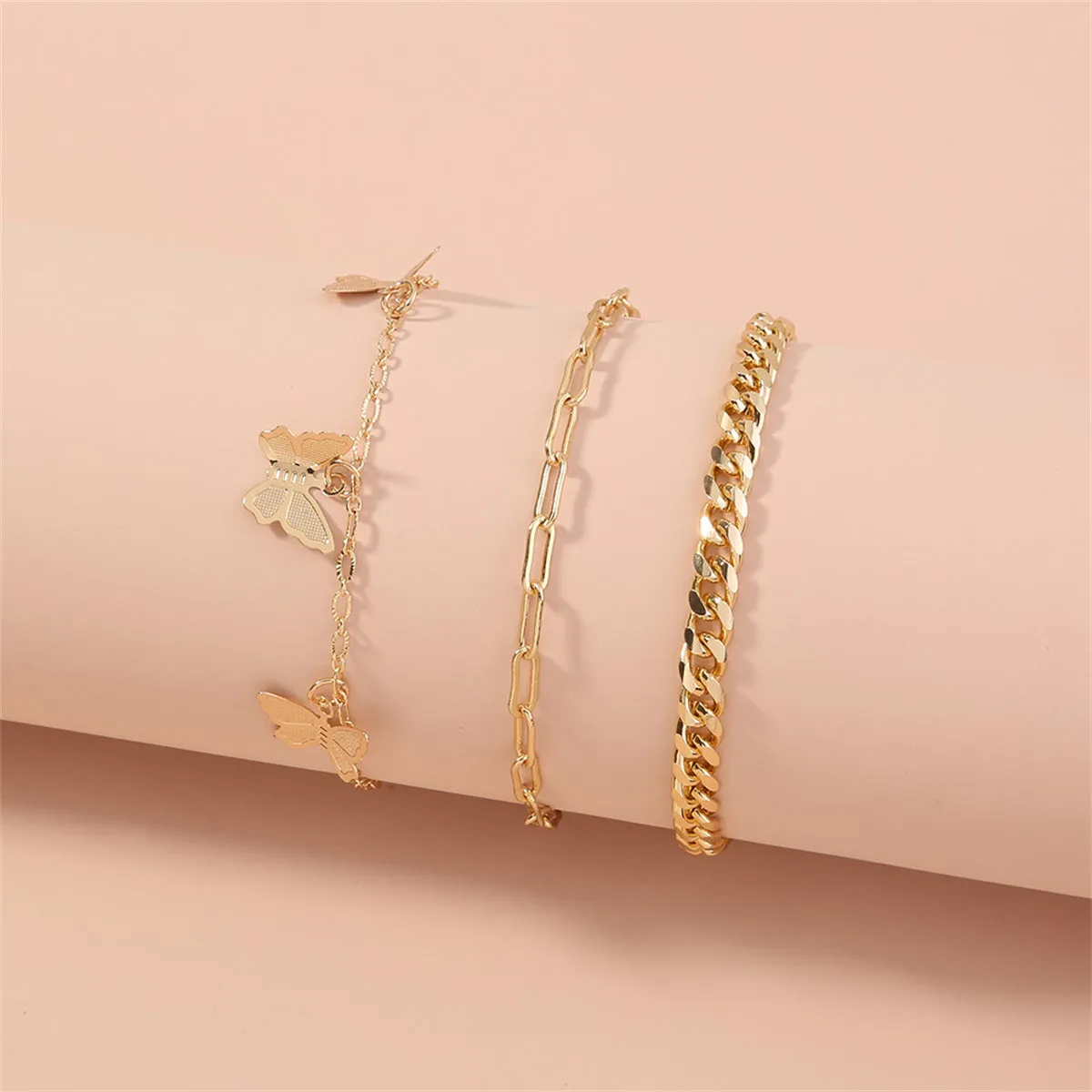 18K Gold-Plated Butterfly Station Bracelet Set