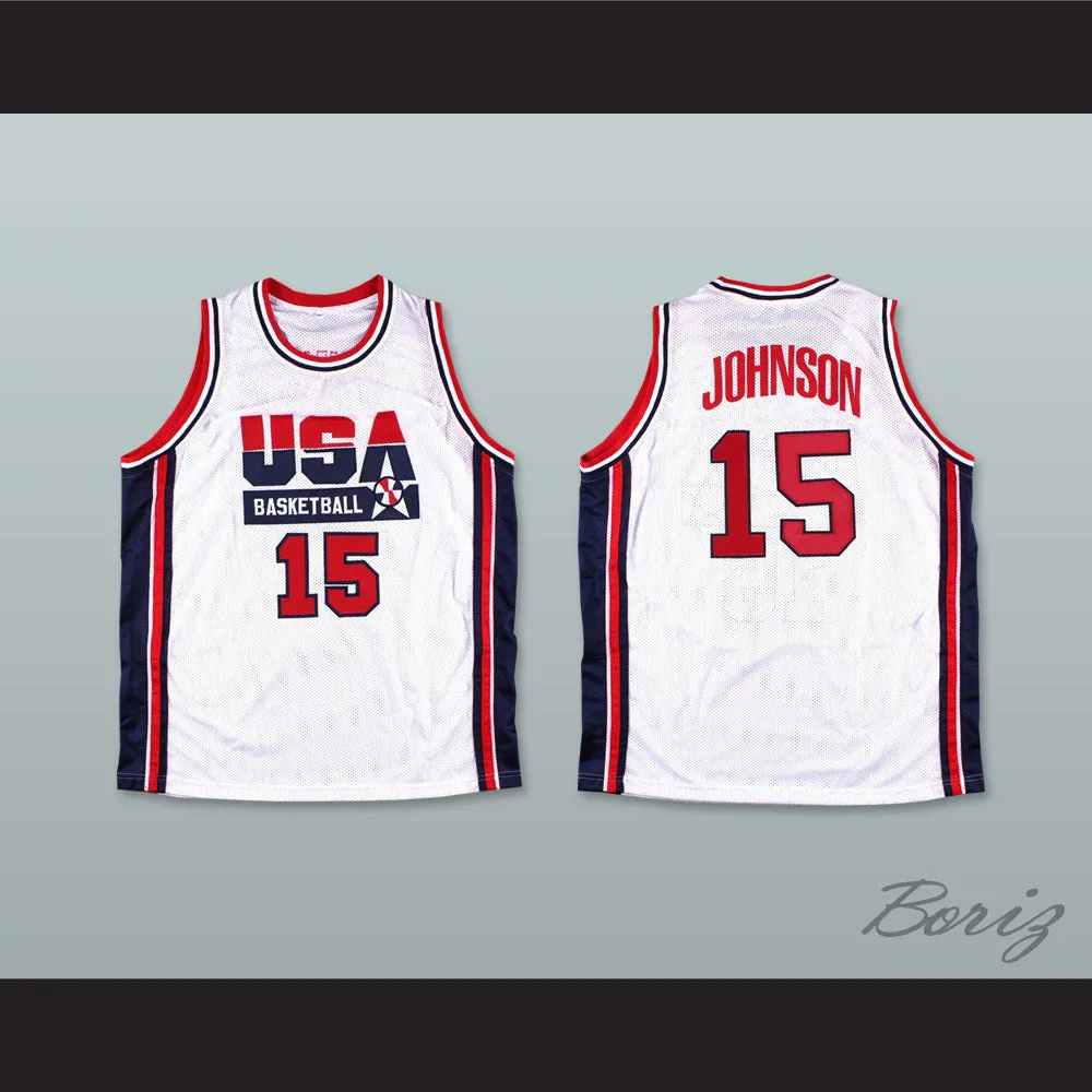 1992 Magic Johnson 15 USA Team Home Basketball Jersey