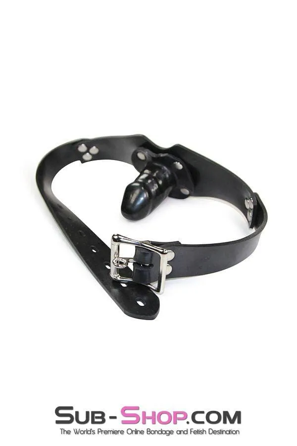 2441A-SIS      Pretty Domme Sissy Locking Rubber Penis Panel Gag, Small Rubber Penis Gag