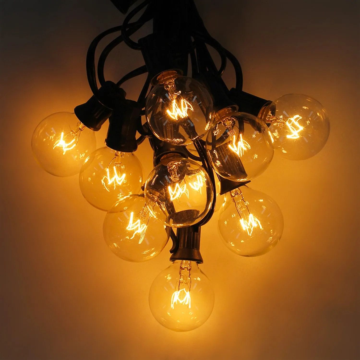 25Ft G40 Globe Bulb String Lights With 25 Clear Ball Vintage Bulbs Indoor/Outdoor Hanging Umbrella Patio String Lighting