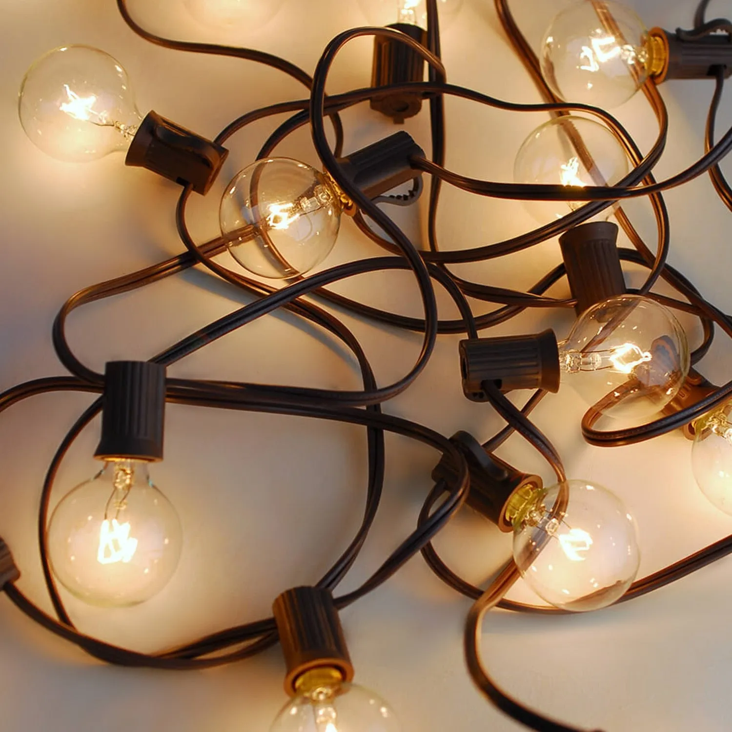 25Ft G40 Globe Bulb String Lights With 25 Clear Ball Vintage Bulbs Indoor/Outdoor Hanging Umbrella Patio String Lighting