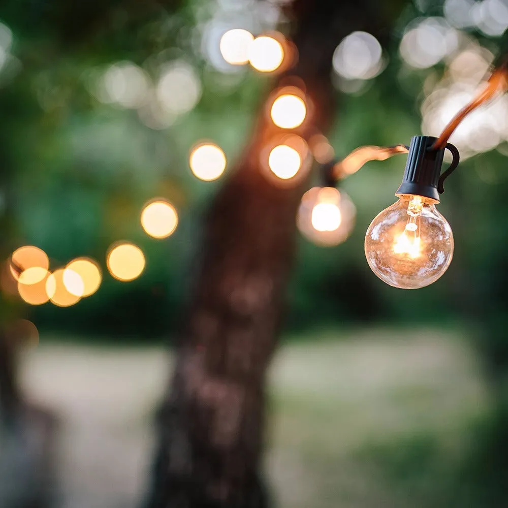 25Ft G40 Globe Bulb String Lights With 25 Clear Ball Vintage Bulbs Indoor/Outdoor Hanging Umbrella Patio String Lighting