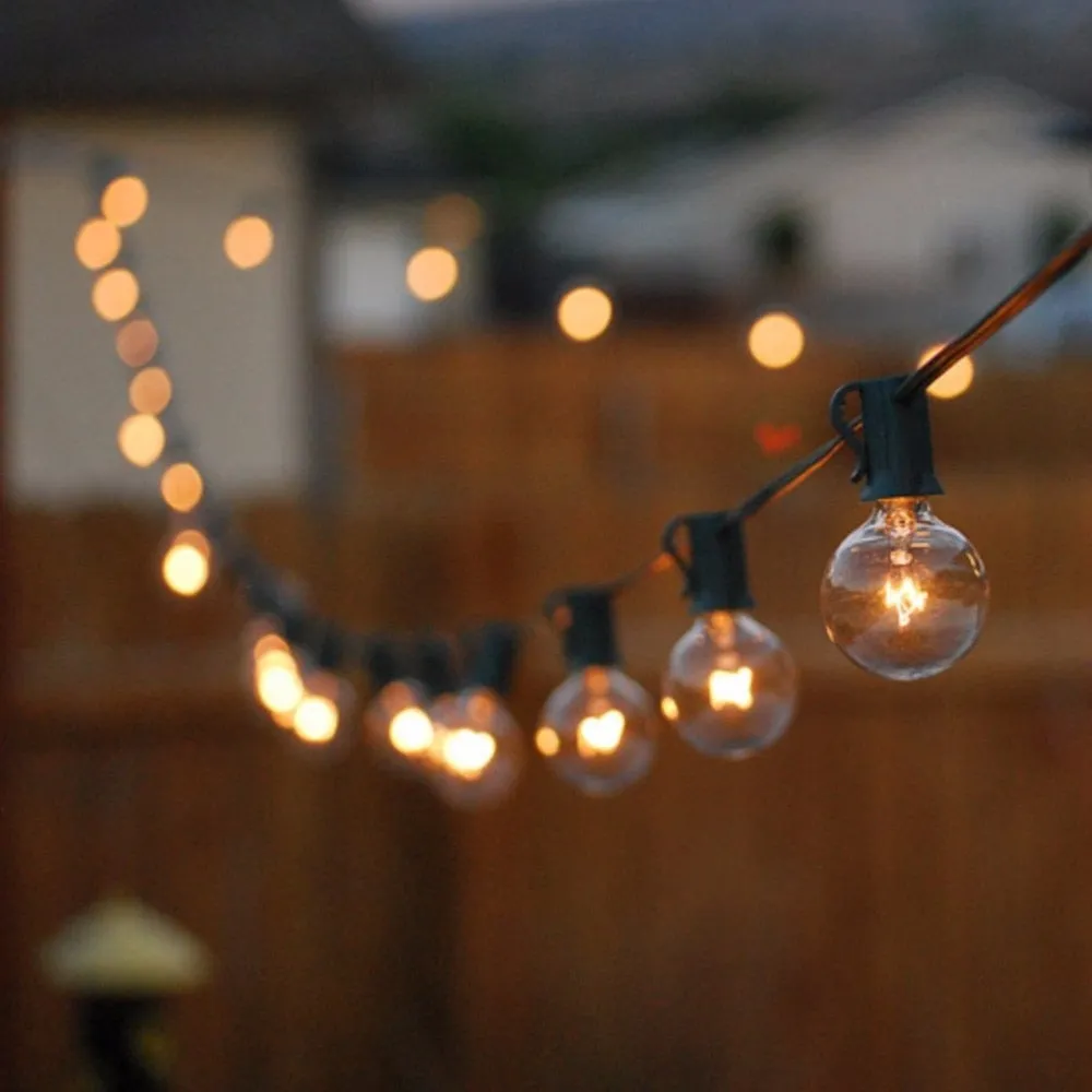 25Ft G40 Globe Bulb String Lights With 25 Clear Ball Vintage Bulbs Indoor/Outdoor Hanging Umbrella Patio String Lighting