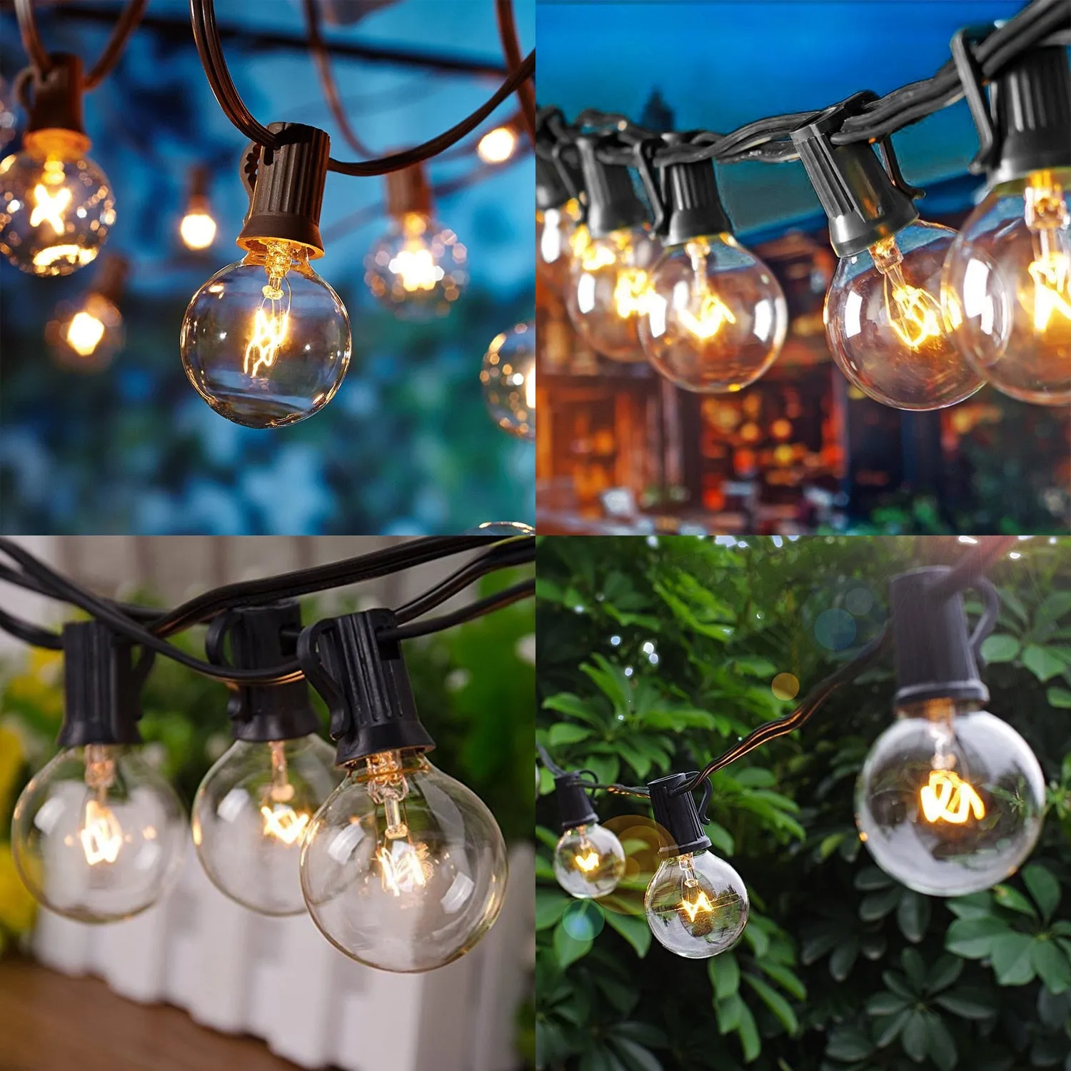 25Ft G40 Globe Bulb String Lights With 25 Clear Ball Vintage Bulbs Indoor/Outdoor Hanging Umbrella Patio String Lighting