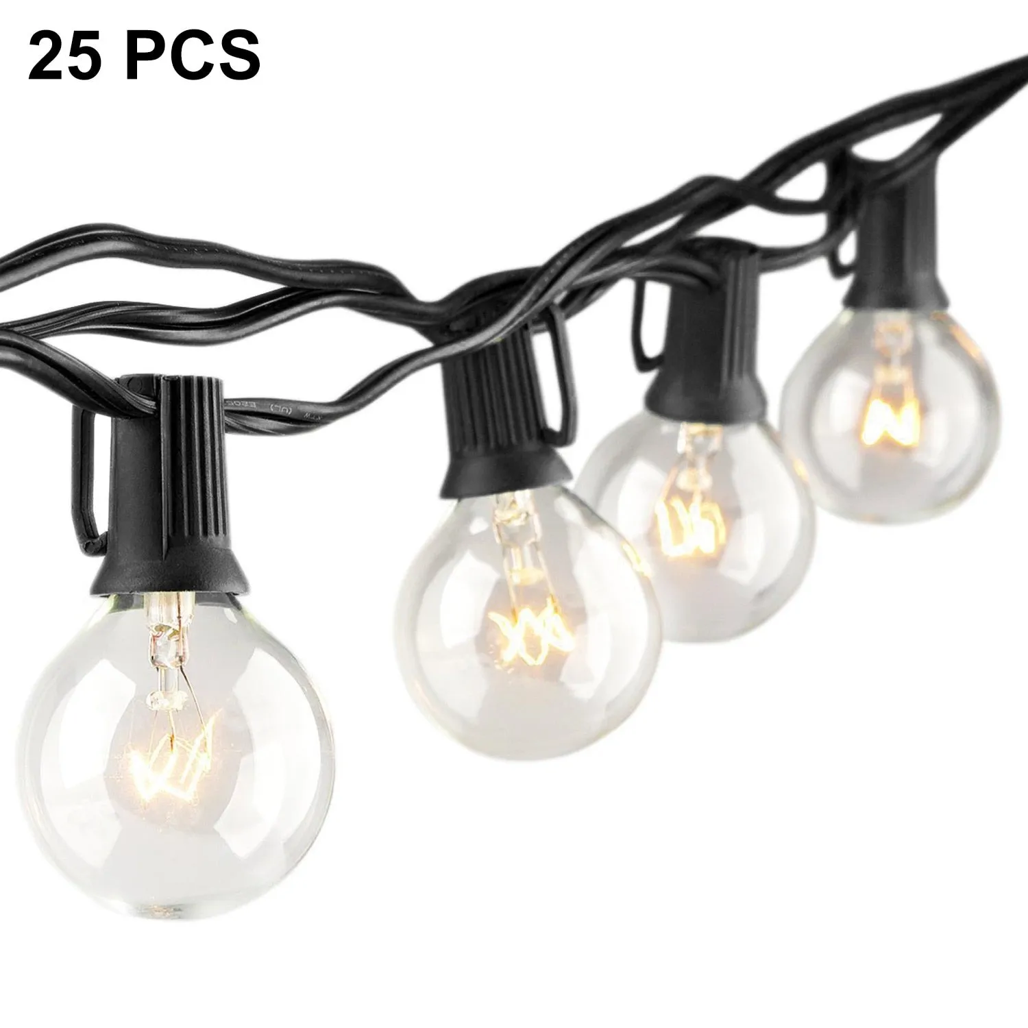 25Ft G40 Globe Bulb String Lights With 25 Clear Ball Vintage Bulbs Indoor/Outdoor Hanging Umbrella Patio String Lighting