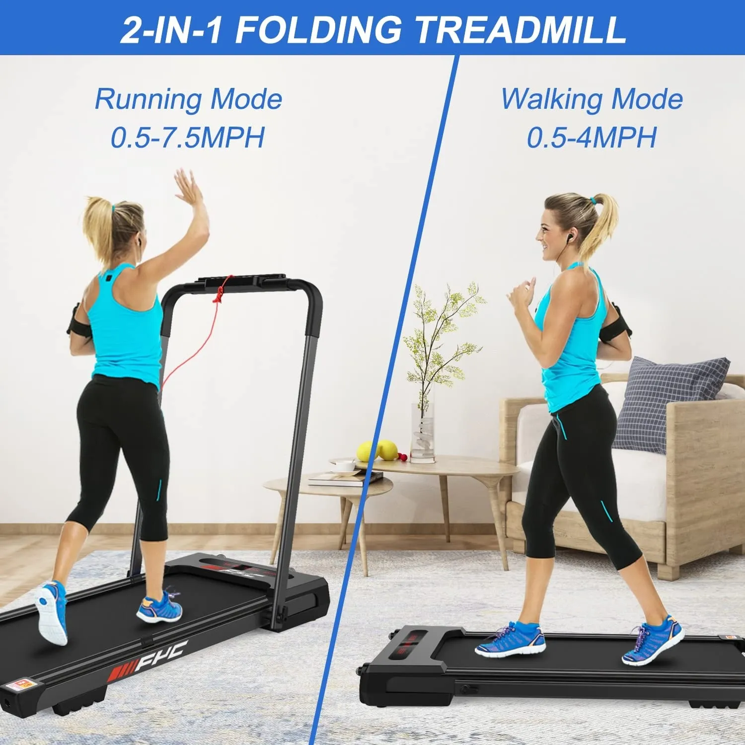 3.5hp Electric 2 in 1 Foldable Fitness Treadmill