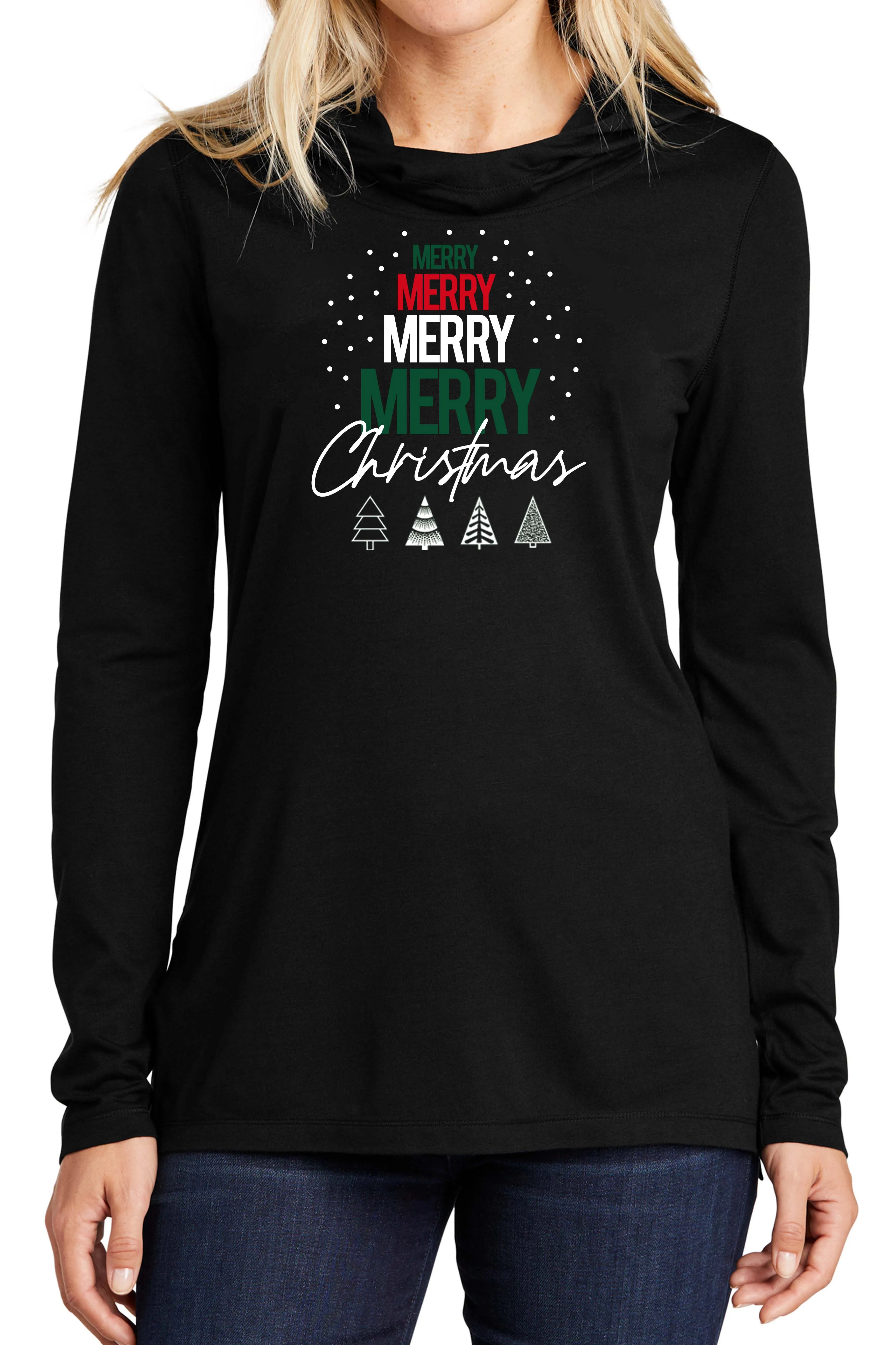 5001 - "Merry, Merry Christmas Tree" Unisex Lightweight Hoodie - Black