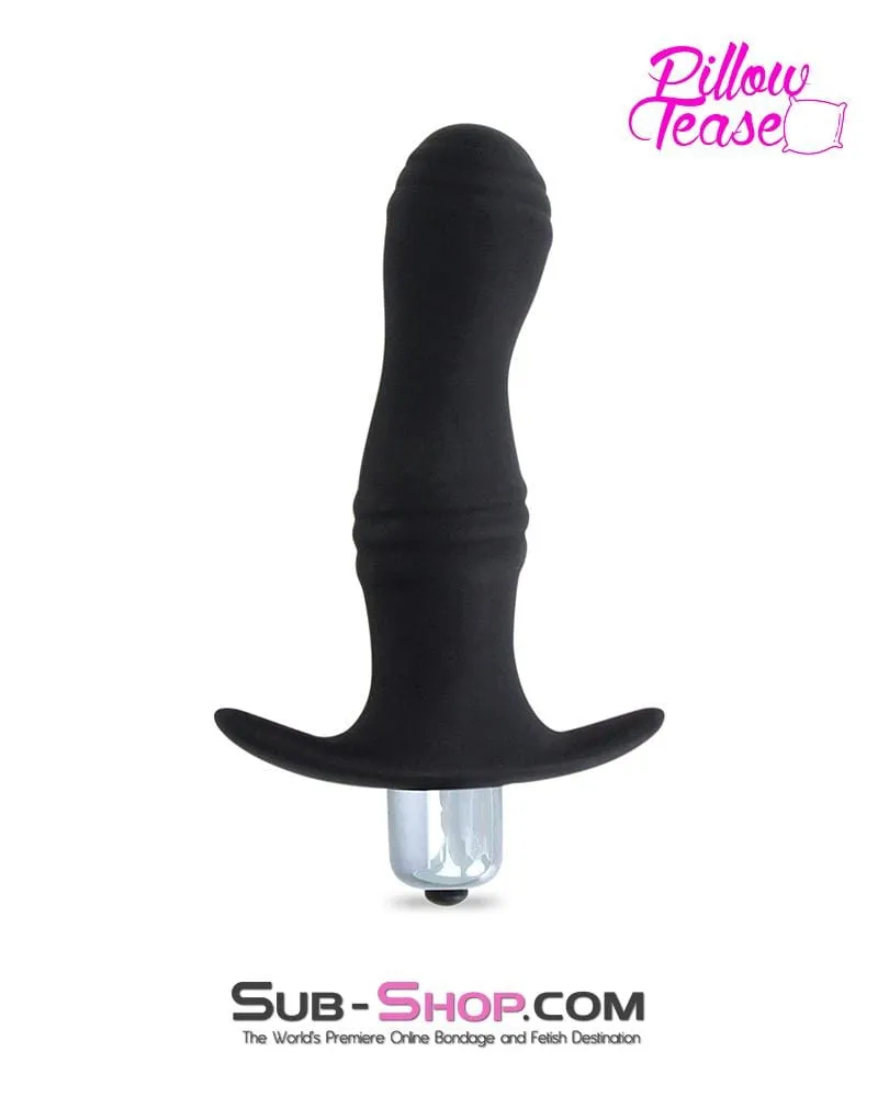7118S      Vibrating Black Silicone P-Spot Butt Plug with Removable Bullet
