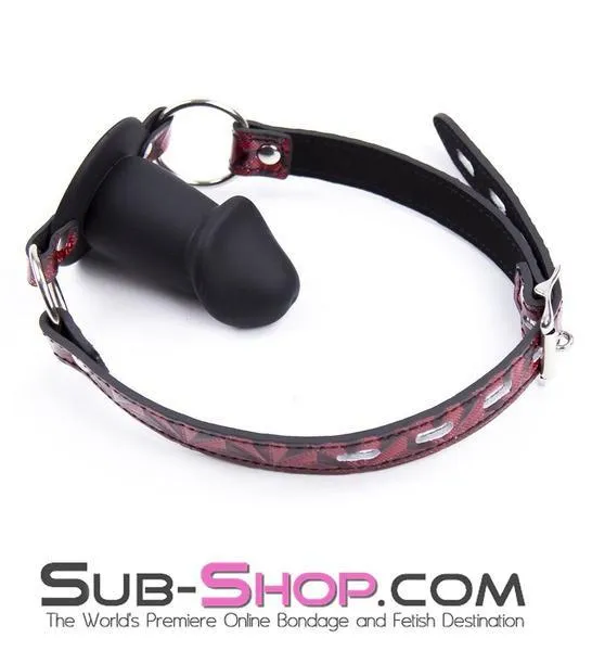 7944DL-SIS      Sissy Princess Rough Sex Silicone Penis Gag with Locking Red Mistress Sessions Diamond Strap