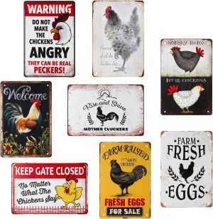 8 Pack Chicken Coop Accessories Funny Chicken Coop Signs Decor Metal Signs NEW
