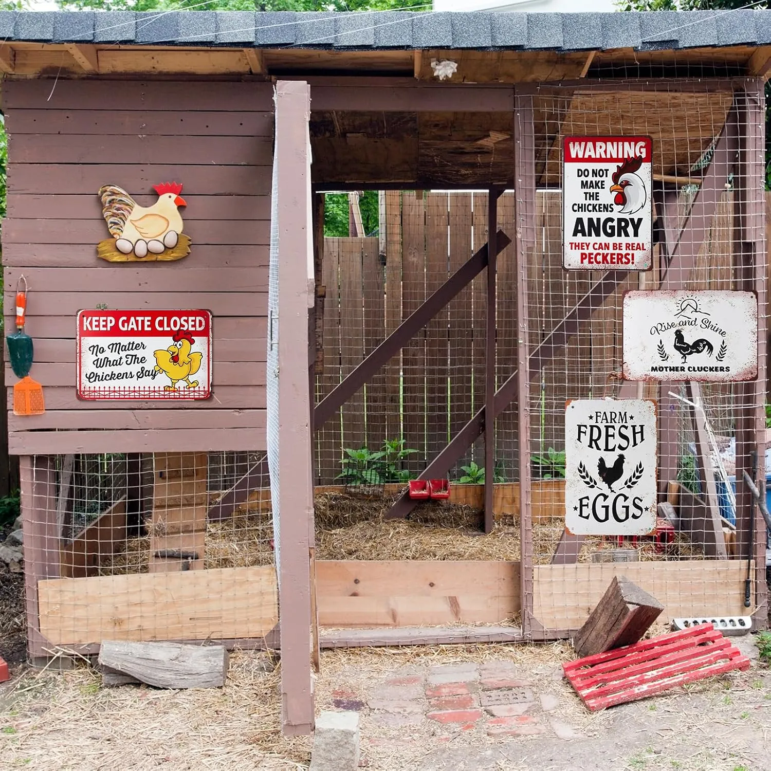 8 Pack Chicken Coop Accessories Funny Chicken Coop Signs Decor Metal Signs NEW