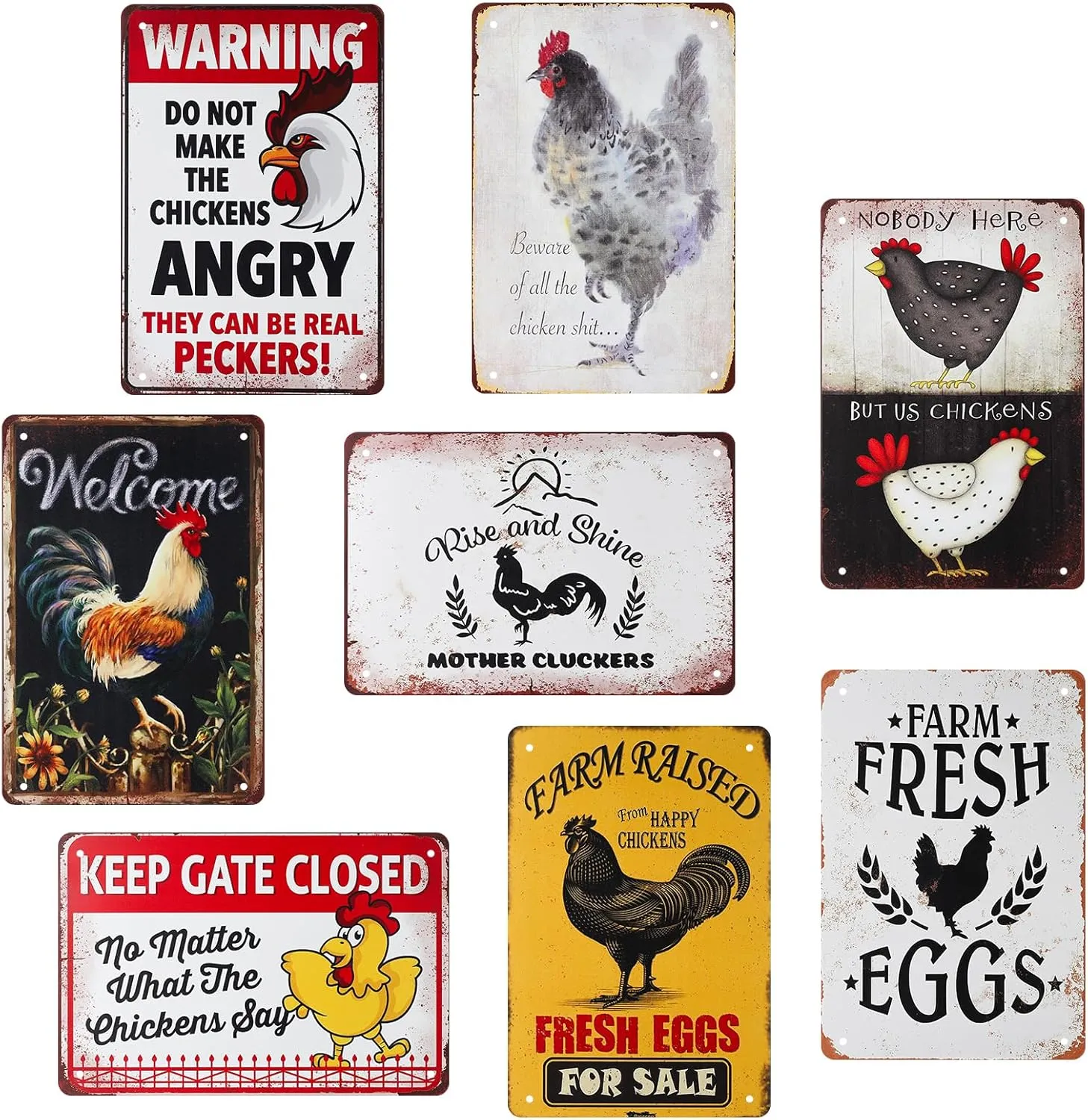 8 Pack Chicken Coop Accessories Funny Chicken Coop Signs Decor Metal Signs NEW