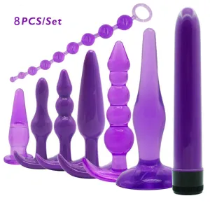 8 Pieces Silicone Plug Set with Vibrator 2 colors