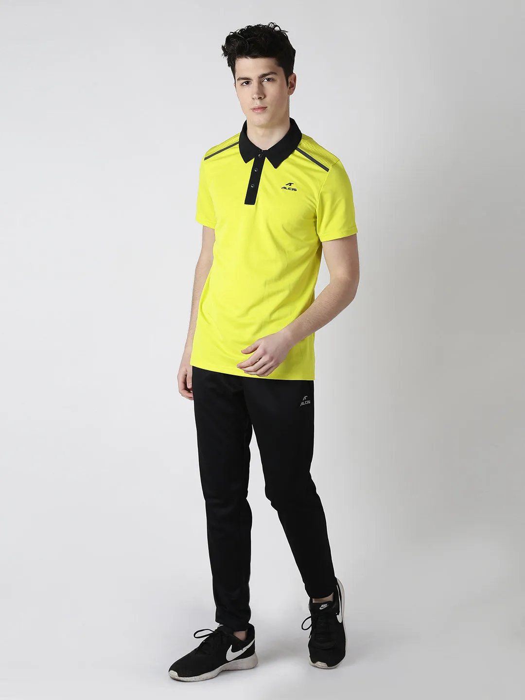 Alcis Men Lime Green Solid Polo Collar T-shirt