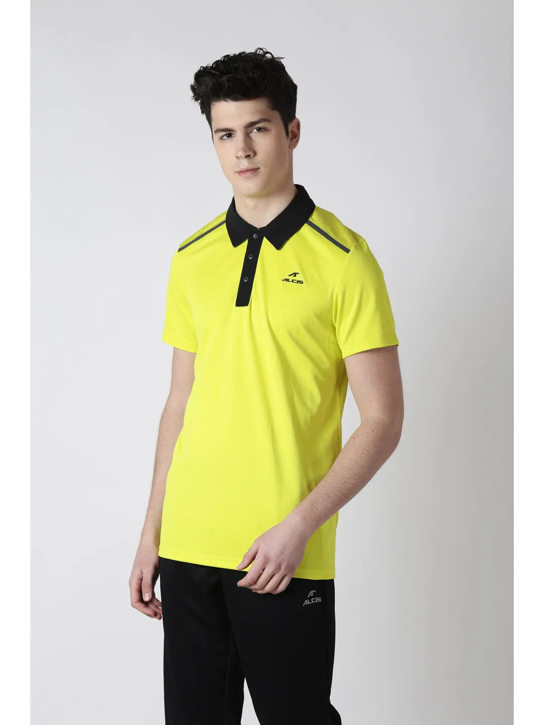 Alcis Men Lime Green Solid Polo Collar T-shirt