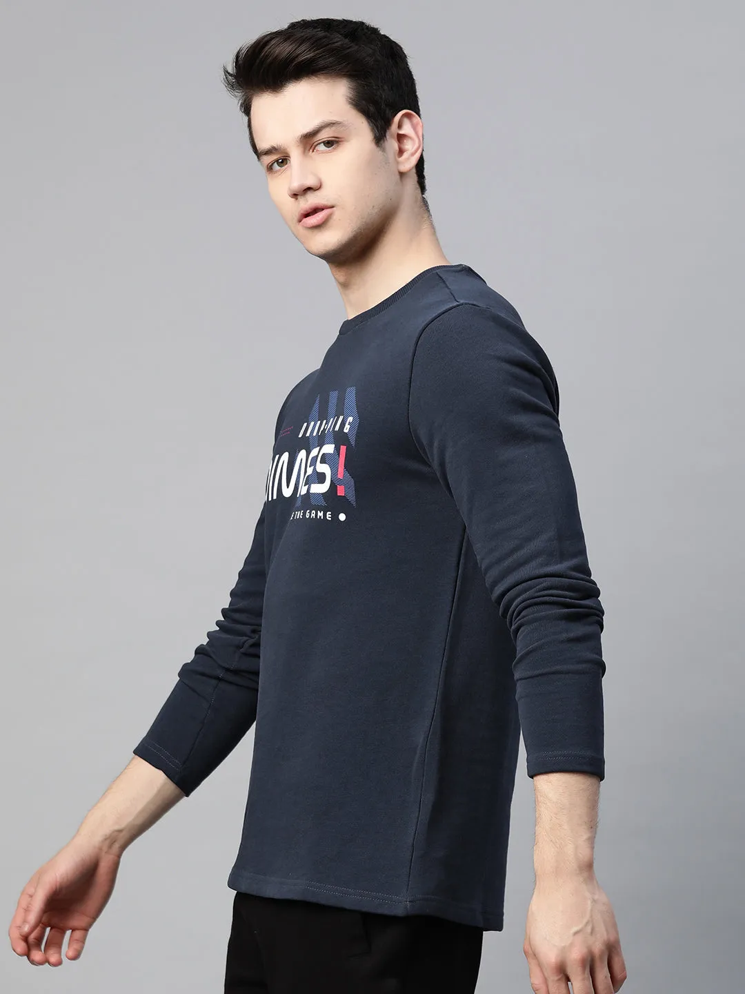 Alcis Men Navy Blue & White Printed Sweatshirt