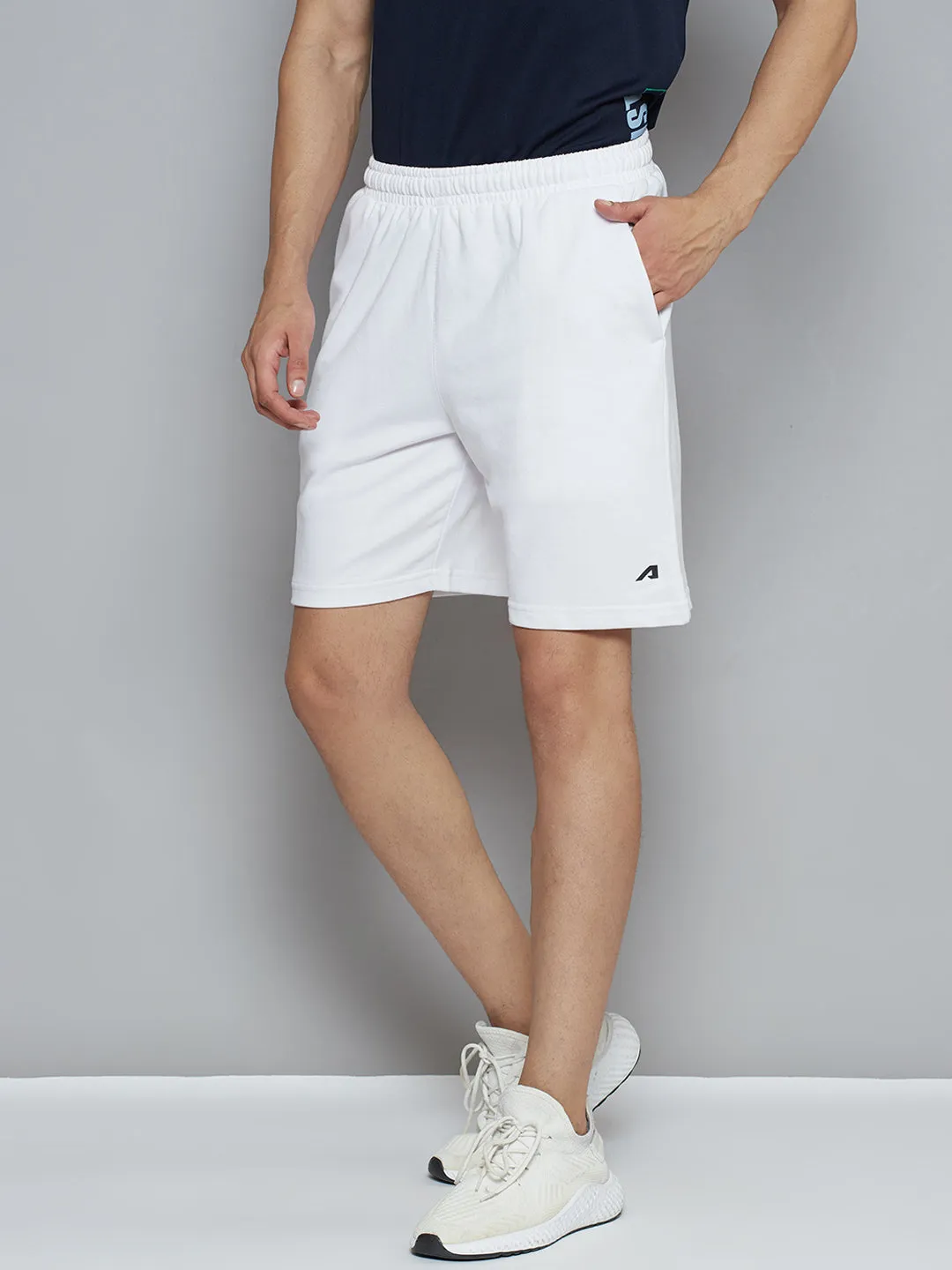 Alcis Men White Solid Slim Fit Running Sports Shorts