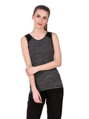 Alcis Women Charcoal Grey Self Design Round Neck Sports T-shirt