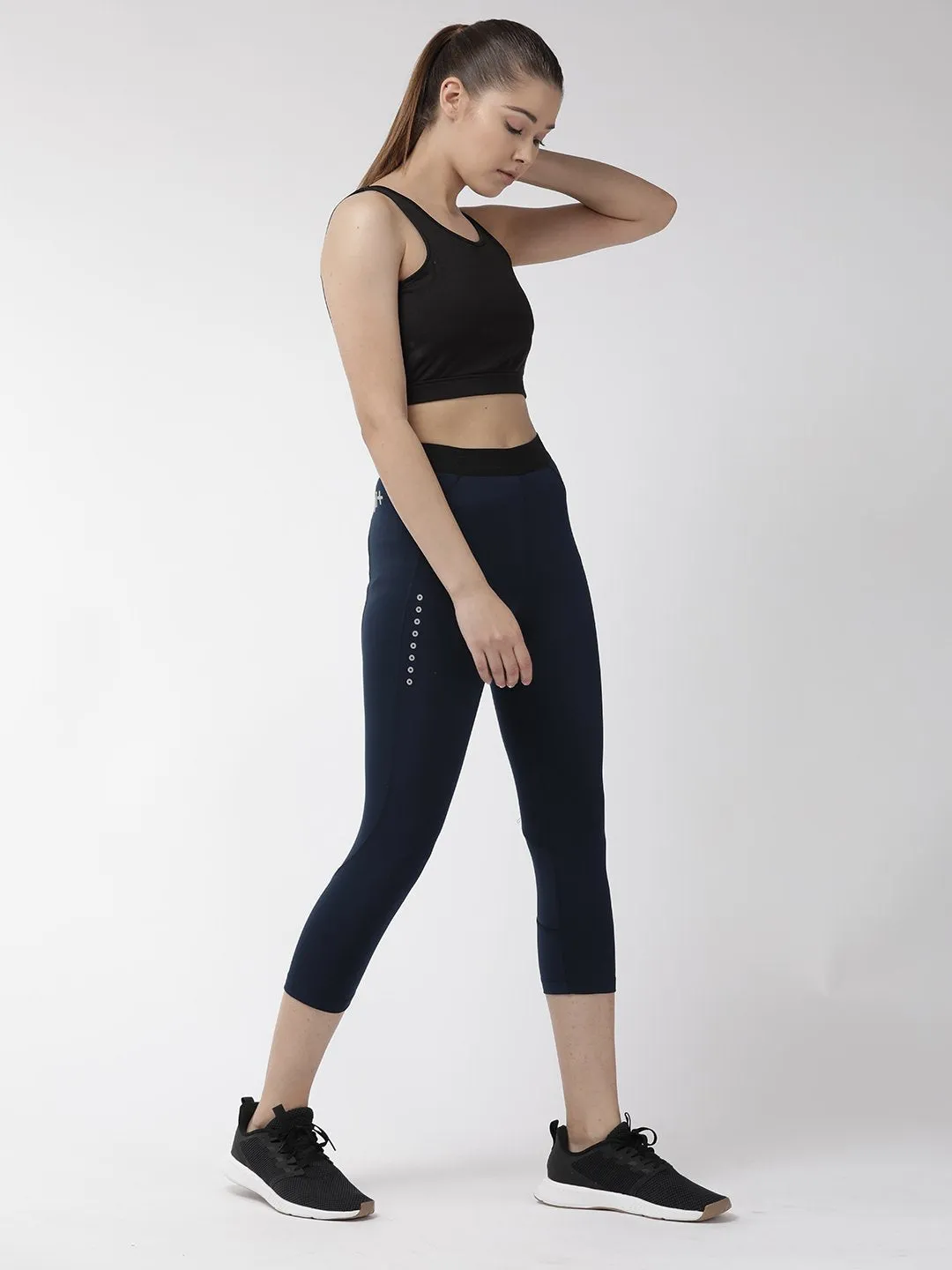 Alcis Women Navy Blue Solid Cropped Tights