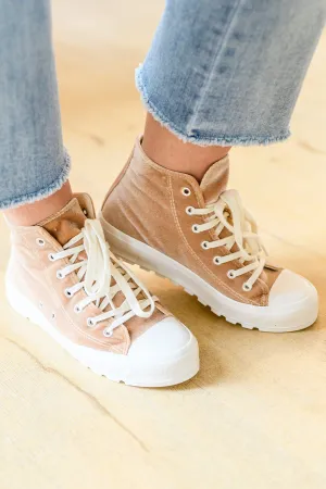All Day Escapades Velvet High Tops in Tan