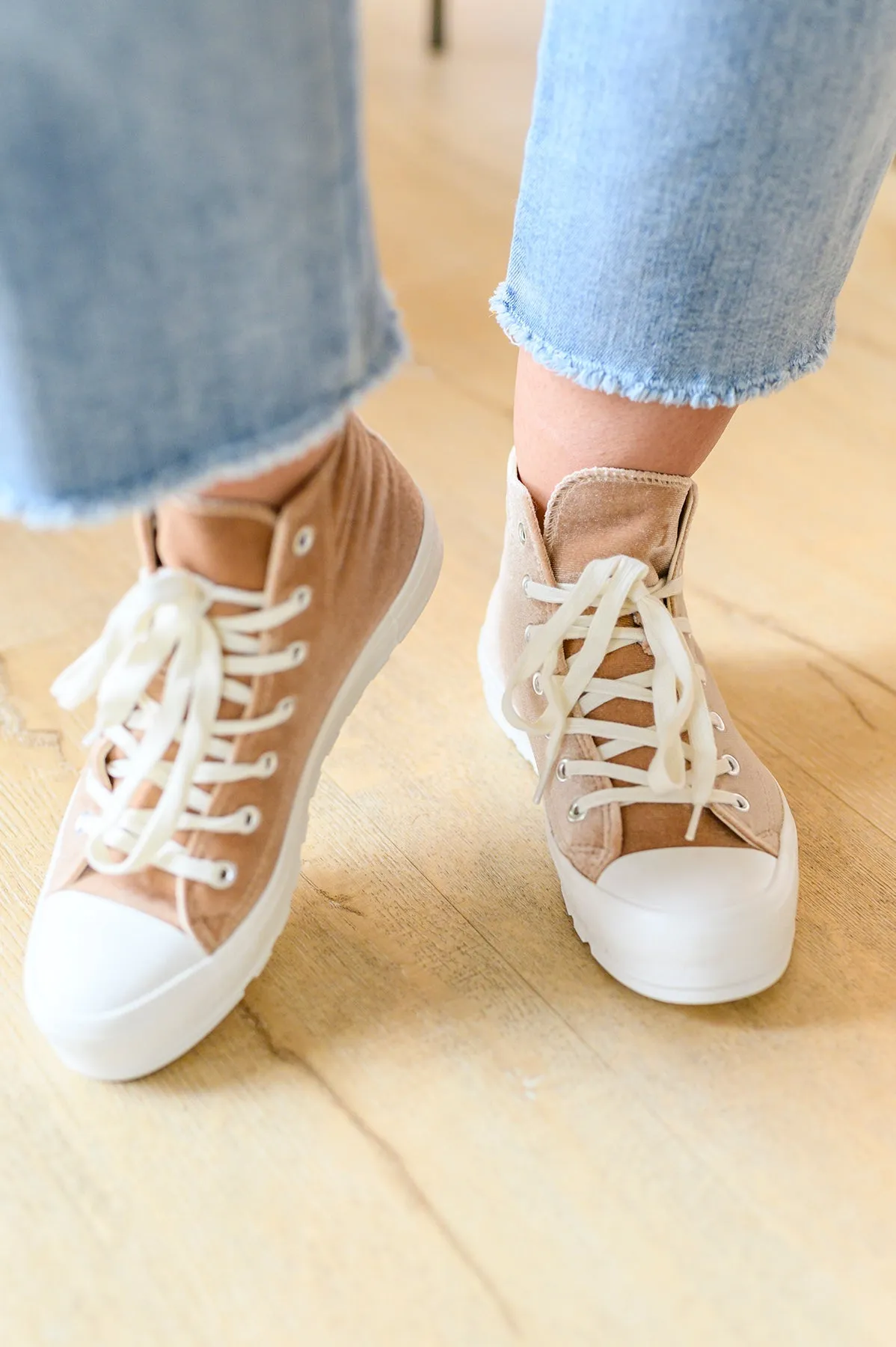 All Day Escapades Velvet High Tops in Tan