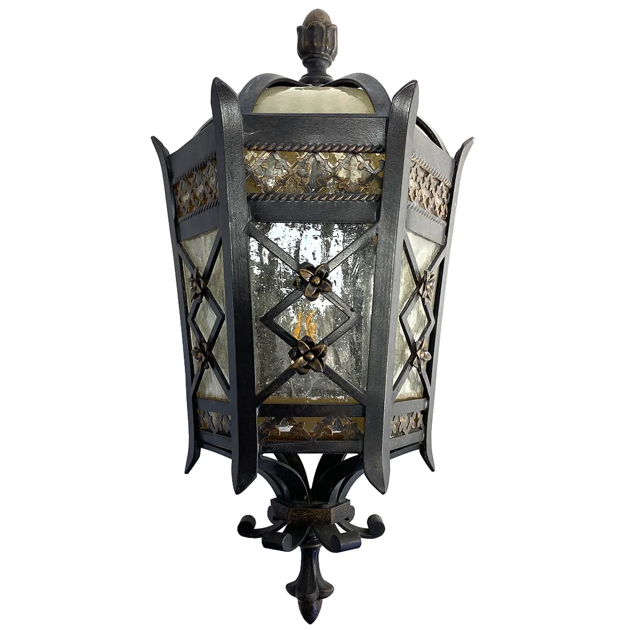 American Fine Art Lamps Brass and Glass Outdoor One-Light Wall Sconce Lantern