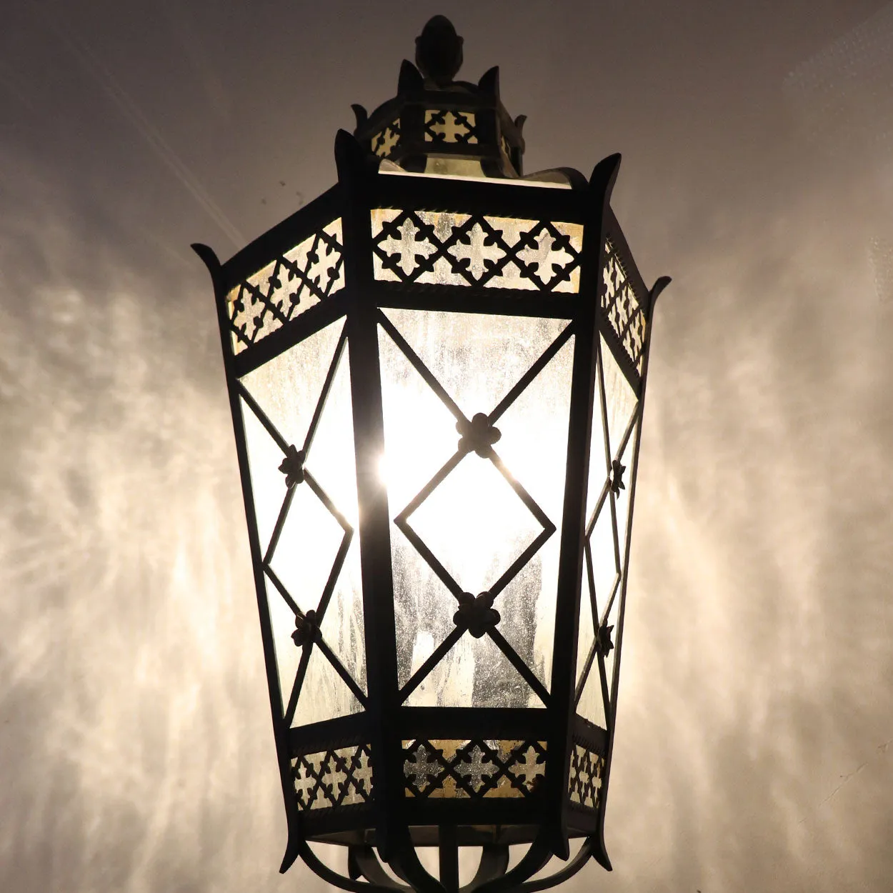 American Fine Art Lamps Chateau Brass and Glass Five-Light Outdoor Post Lantern
