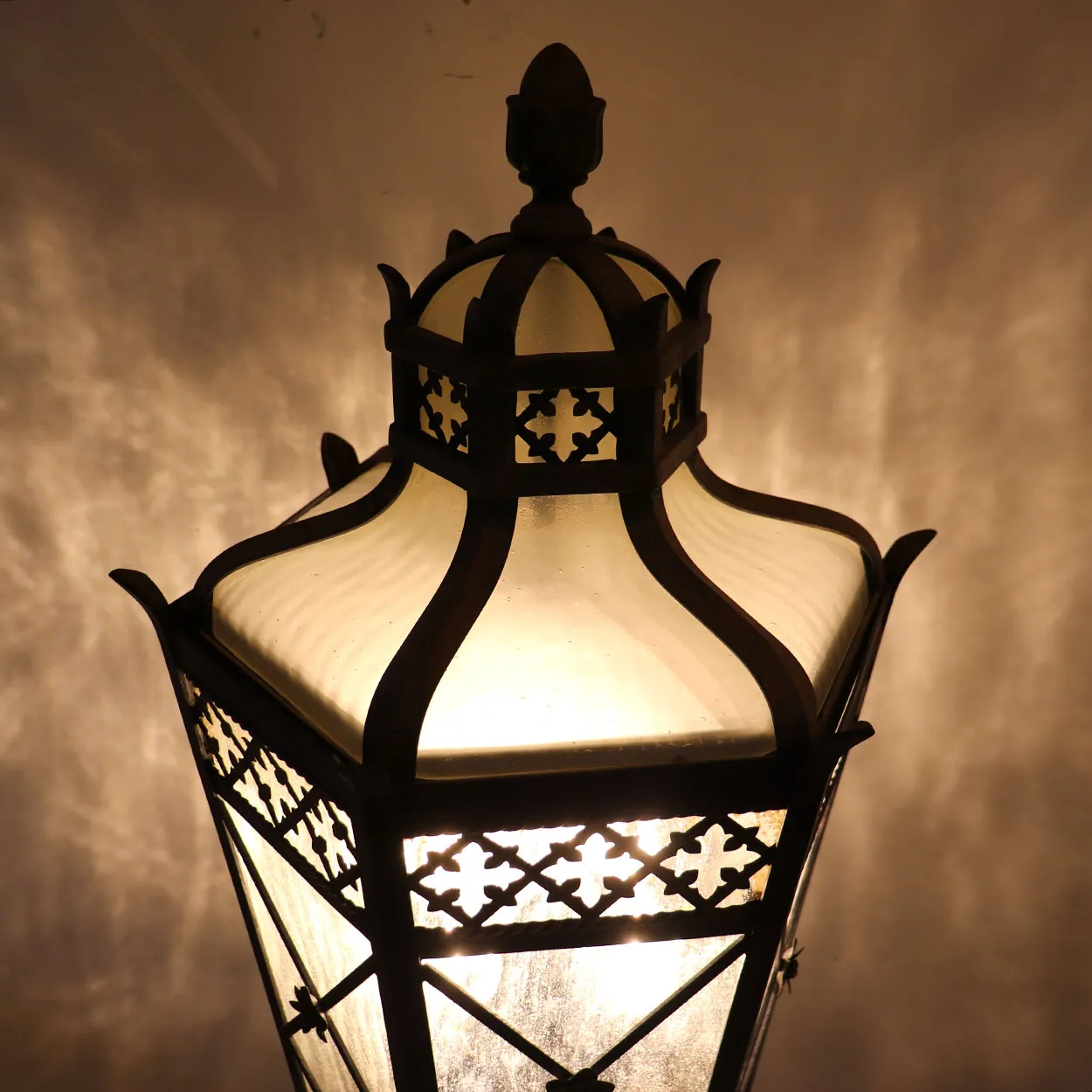 American Fine Art Lamps Chateau Brass and Glass Five-Light Outdoor Post Lantern
