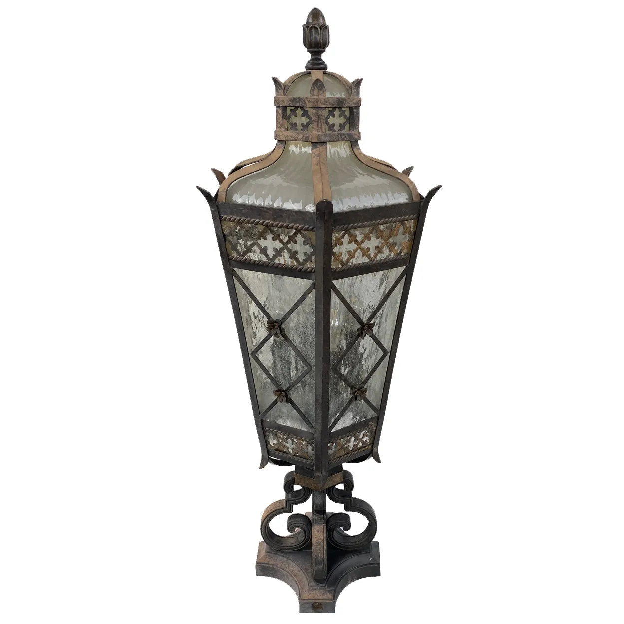 American Fine Art Lamps Chateau Brass and Glass Five-Light Outdoor Post Lantern
