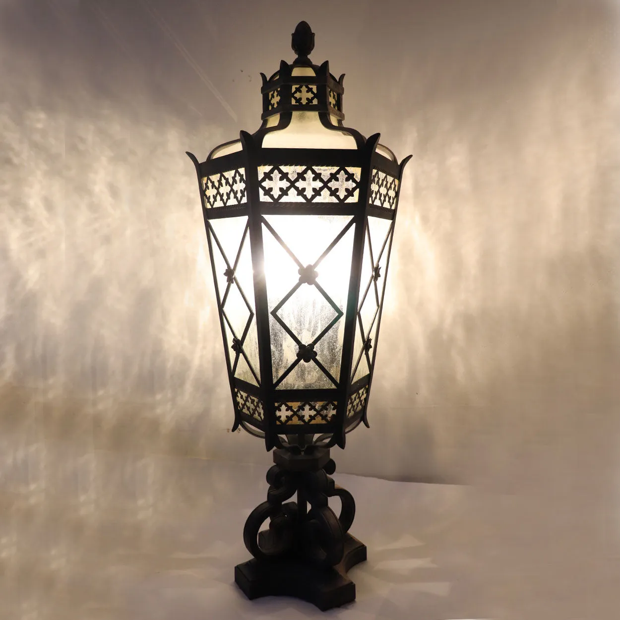 American Fine Art Lamps Chateau Brass and Glass Five-Light Outdoor Post Lantern