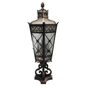 American Fine Art Lamps Chateau Brass and Glass Five-Light Outdoor Post Lantern