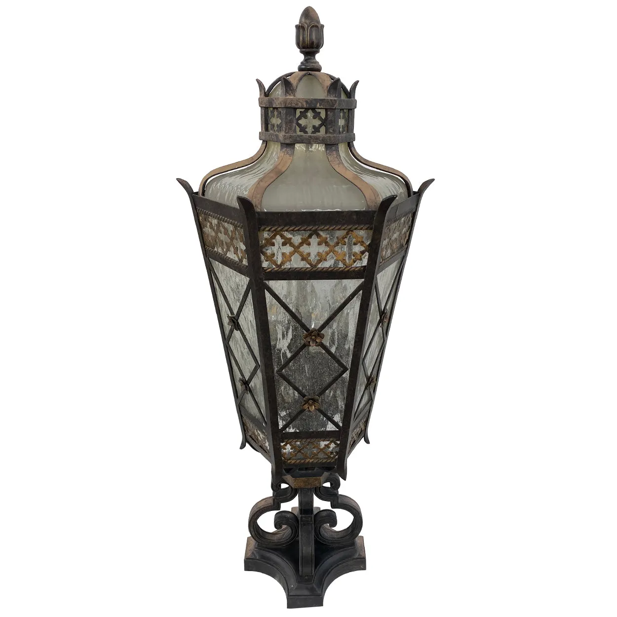 American Fine Art Lamps Chateau Brass and Glass Five-Light Outdoor Post Lantern