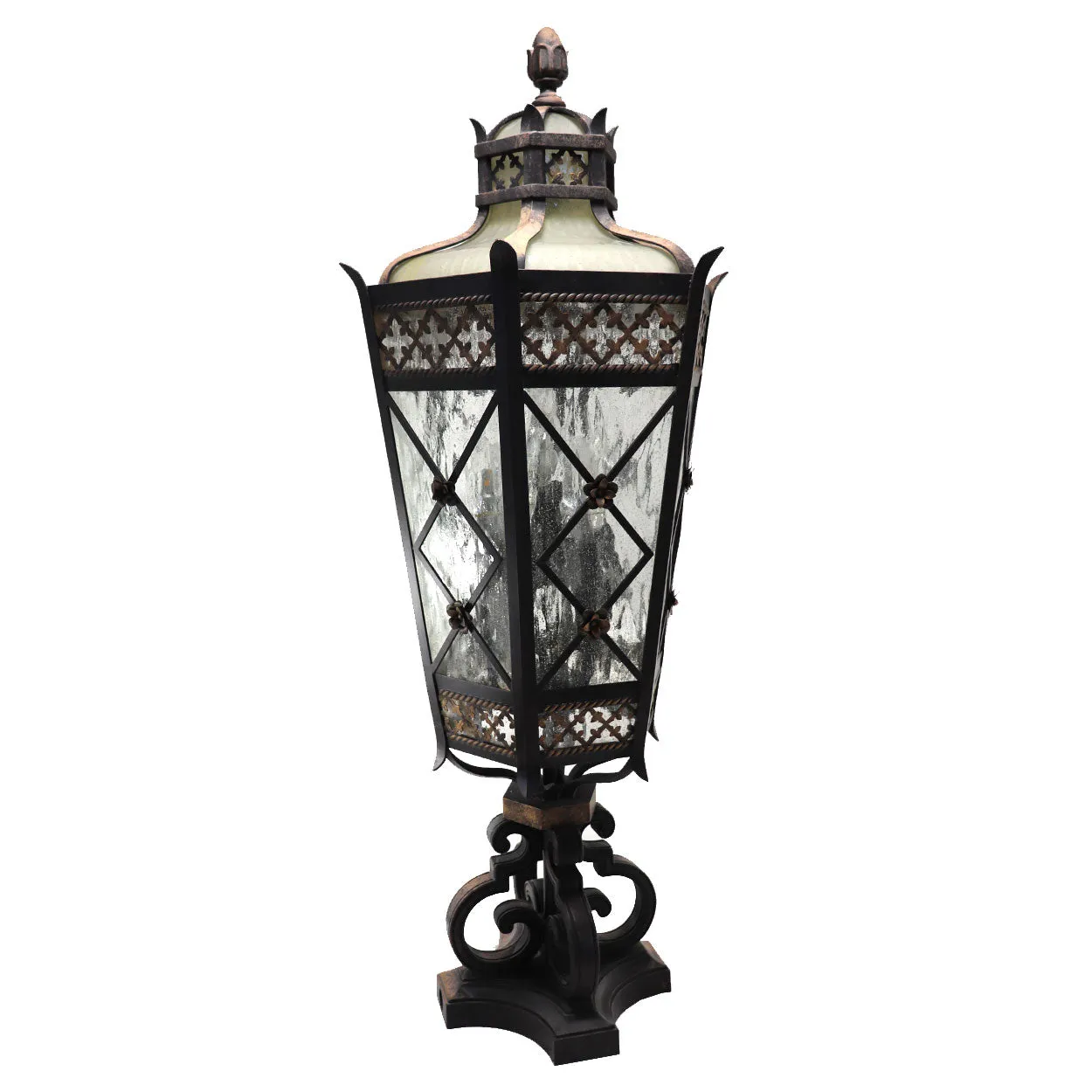 American Fine Art Lamps Chateau Brass and Glass Five-Light Outdoor Post Lantern