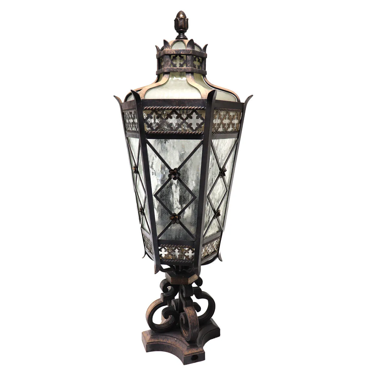 American Fine Art Lamps Chateau Brass and Glass Five-Light Outdoor Post Lantern