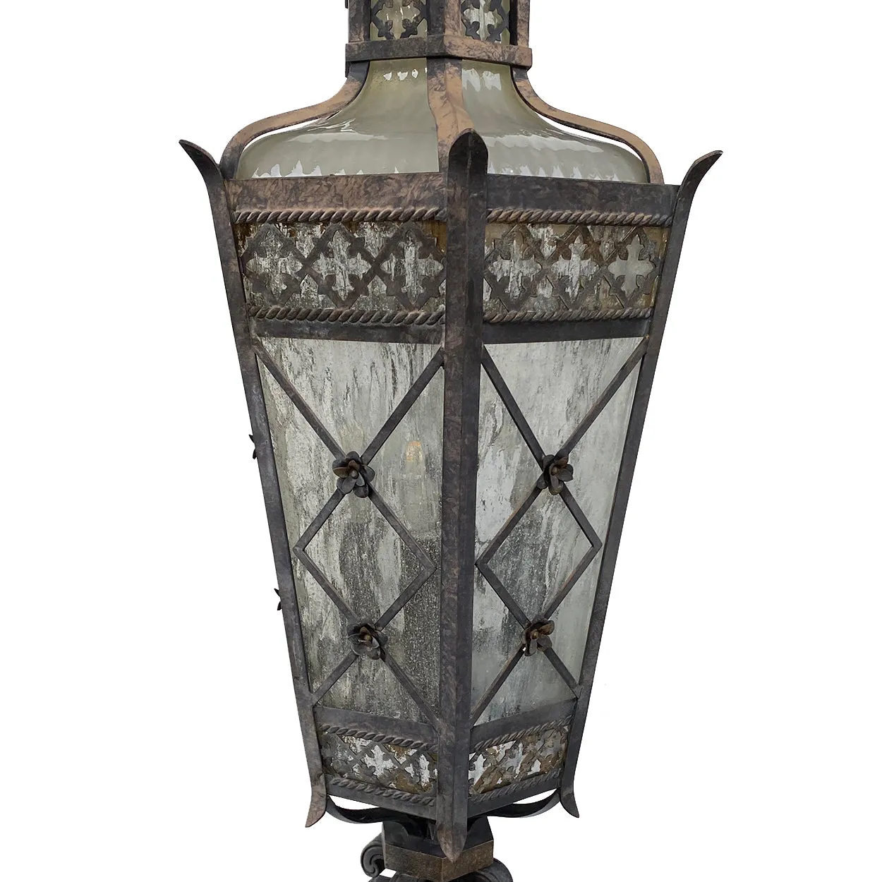 American Fine Art Lamps Chateau Brass and Glass Five-Light Outdoor Post Lantern
