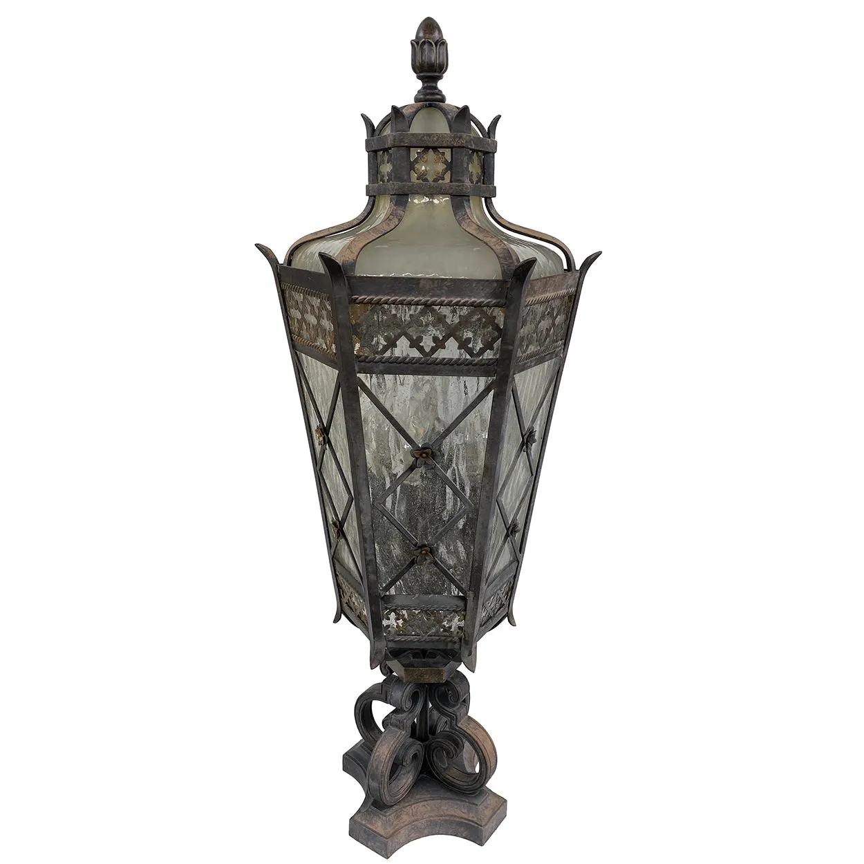American Fine Art Lamps Chateau Brass and Glass Five-Light Outdoor Post Lantern