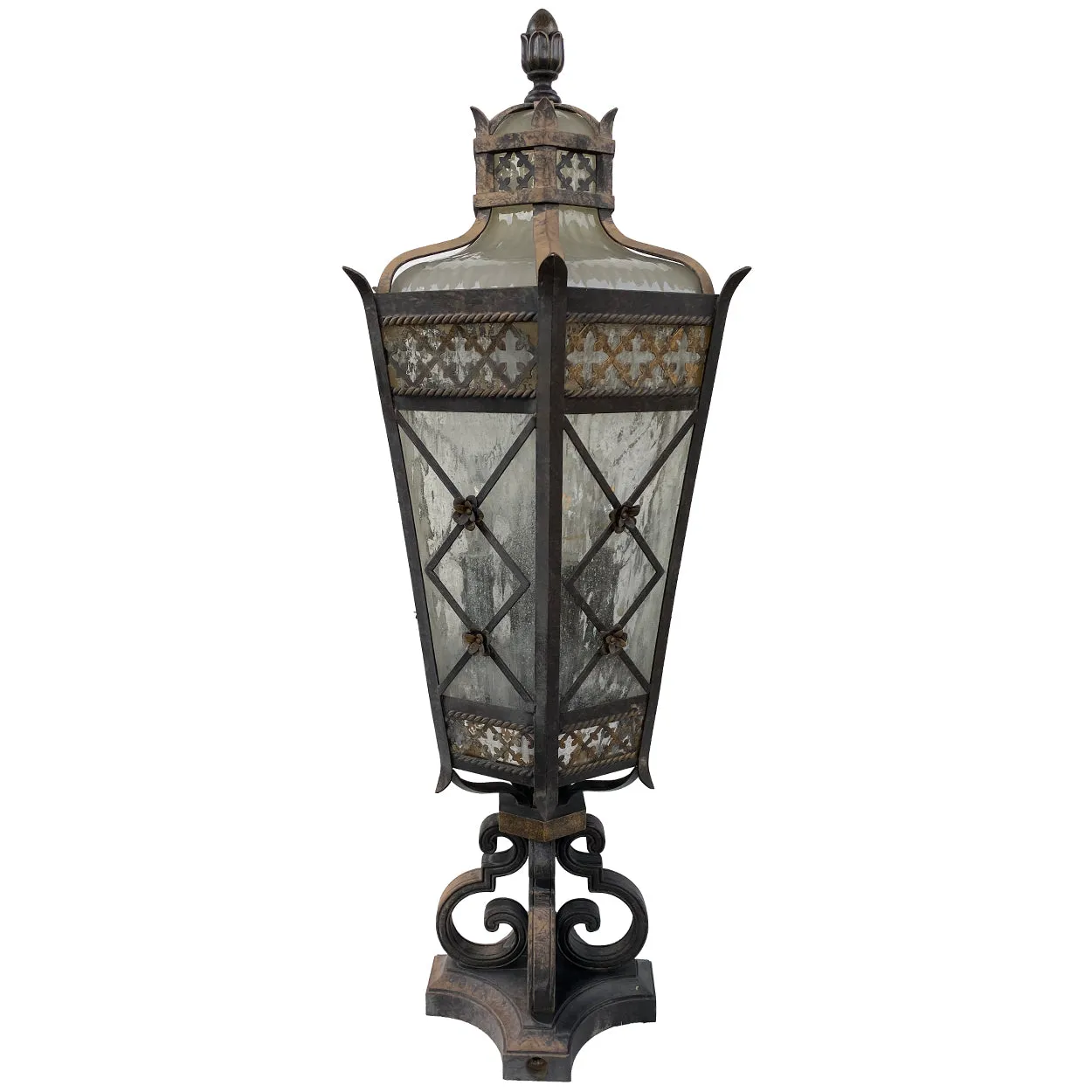 American Fine Art Lamps Chateau Brass and Glass Five-Light Outdoor Post Lantern