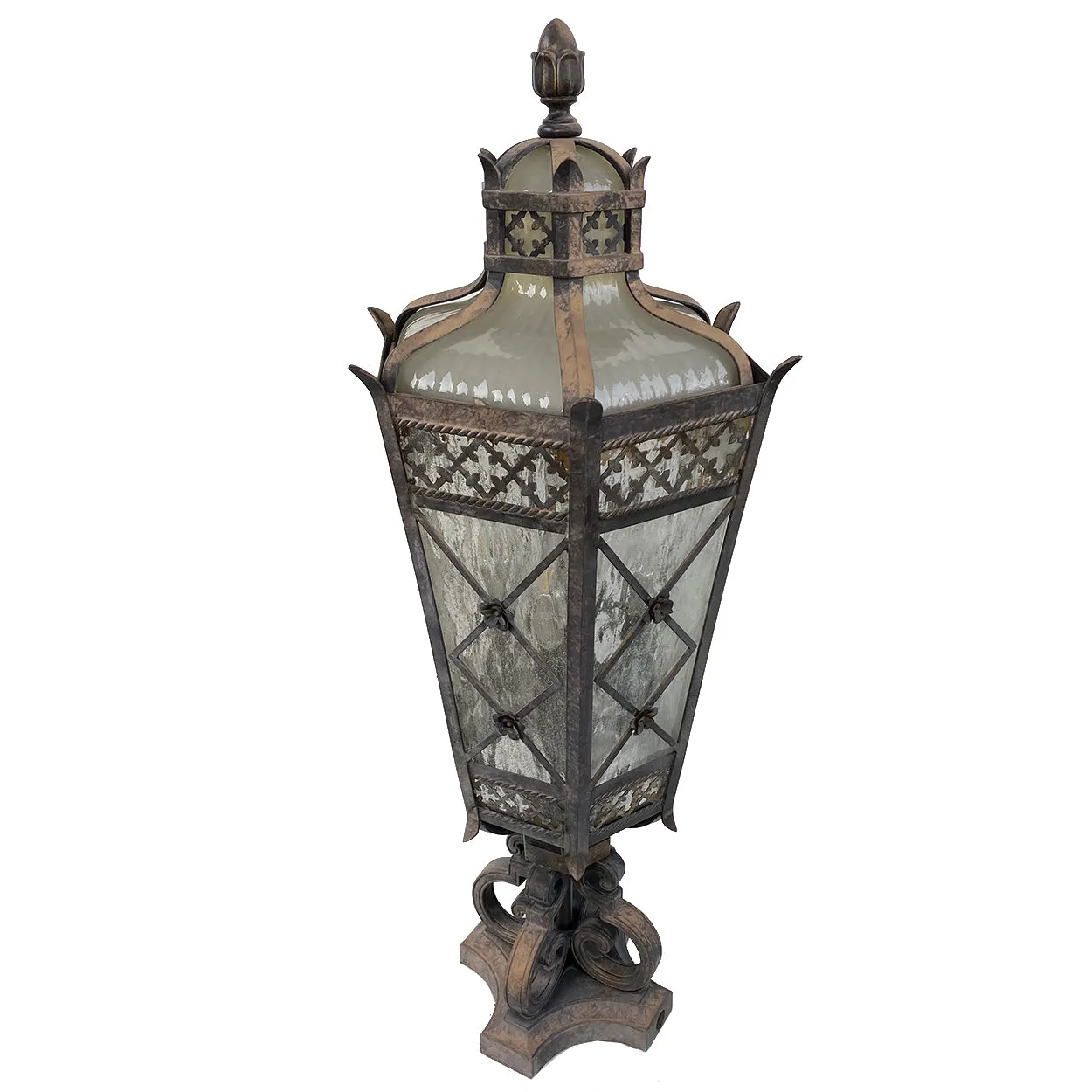 American Fine Art Lamps Chateau Brass and Glass Five-Light Outdoor Post Lantern