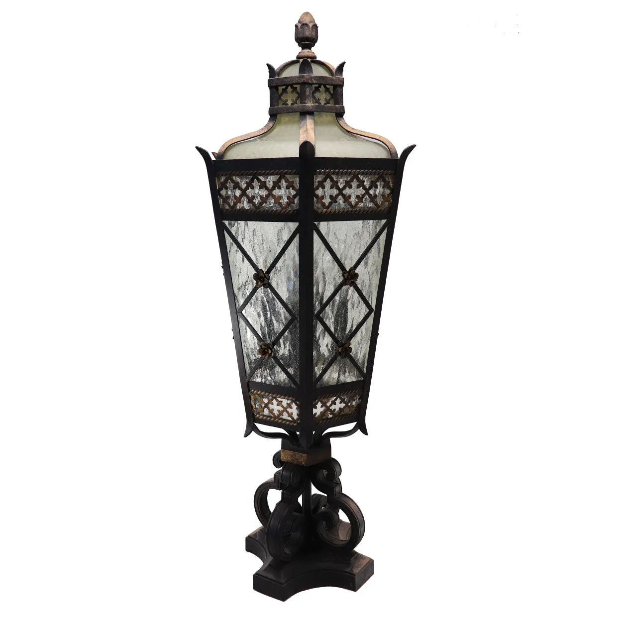 American Fine Art Lamps Chateau Brass and Glass Five-Light Outdoor Post Lantern
