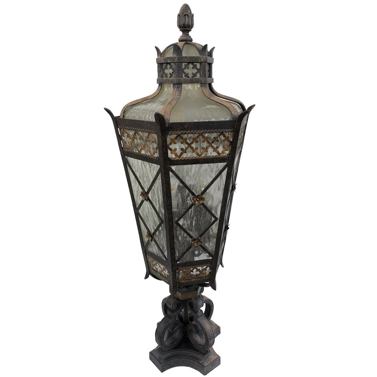 American Fine Art Lamps Chateau Brass and Glass Five-Light Outdoor Post Lantern